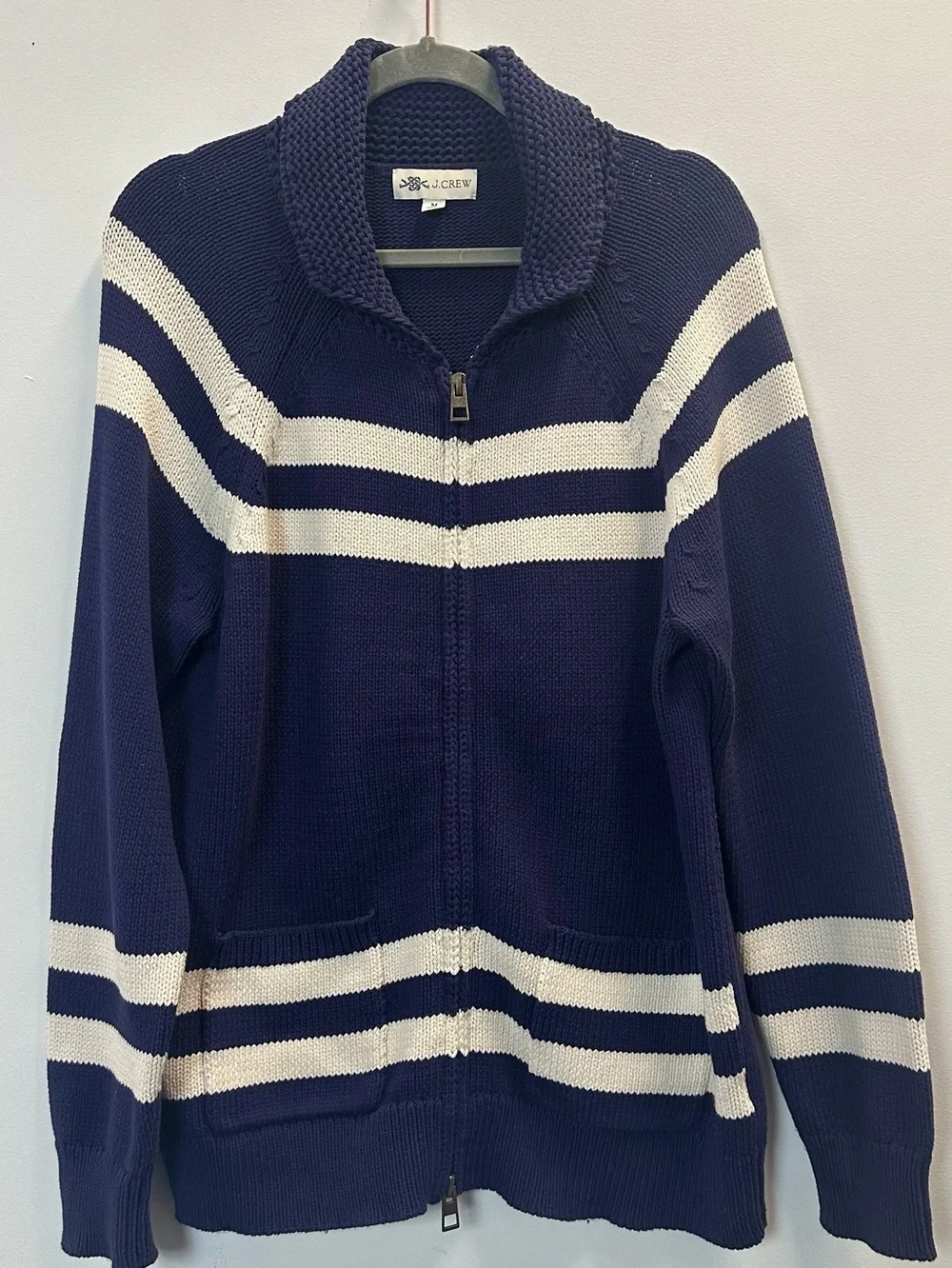 J. Crew Lobster-Back Shawl Collar Cardigan Navy Blue Medium